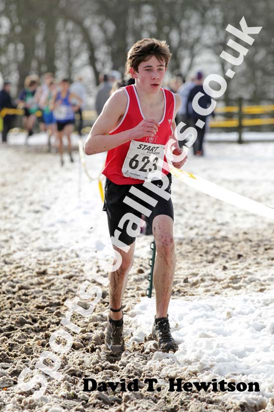 623 Daniel Evans (Warrington) on his way to winning the under-15 boys Northern Cross Country Championships.